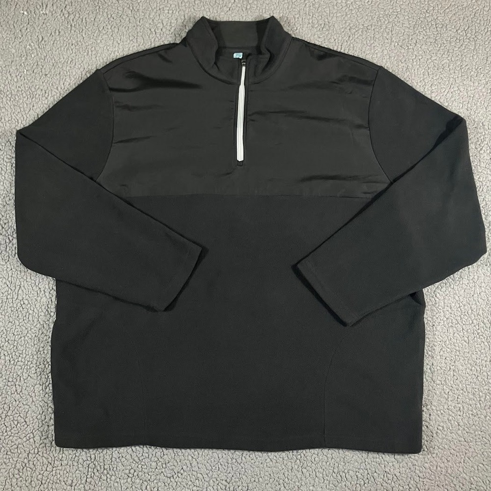 PGA Tour Mens XXL Black Quarter Zip Fleece Pullover Mixed Media Golf Sweater